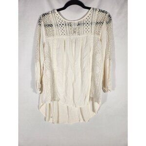 Knox Rose Womens Top Hi Low Cream Boho Lace Whimsy Fairycore XL